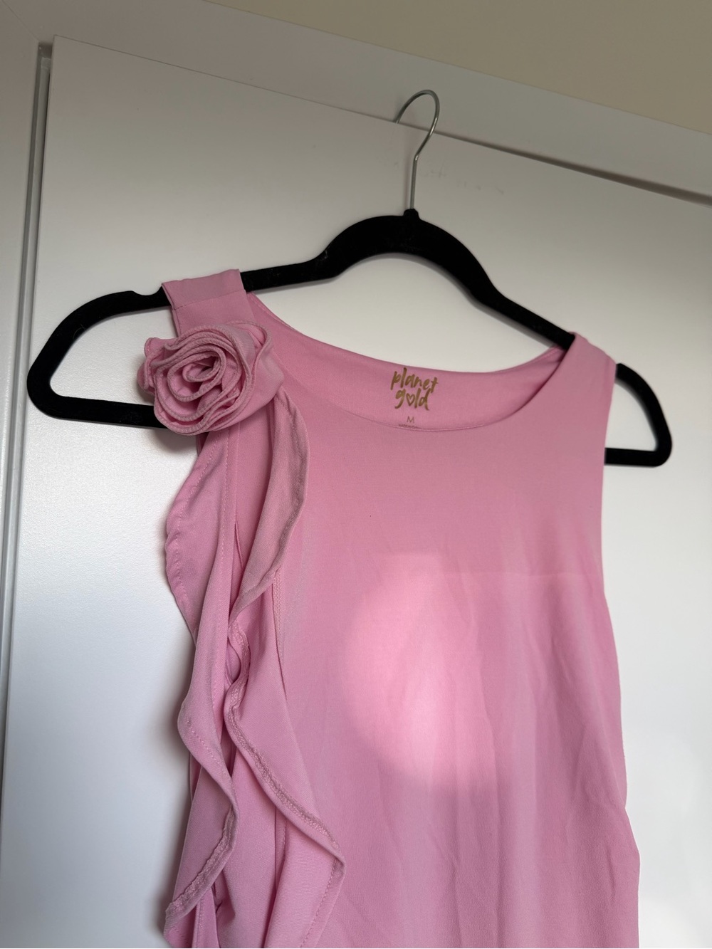 Sleeveless Pink Ruffle One-Shoulder Dress - Picture 2 of 2